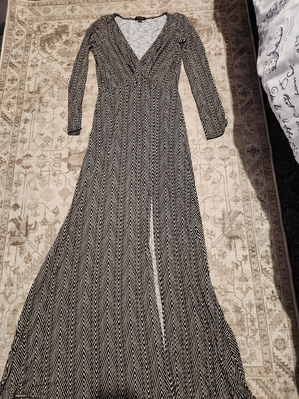 Ella Moss Black and White Chevron Maxi Wrap Dress